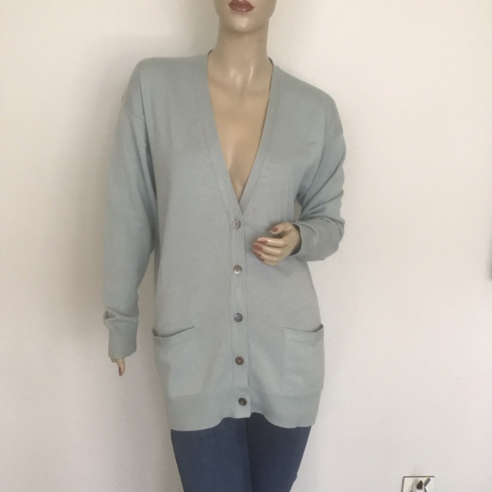 TSE Baby‎ Blue Silk Cashmere Blend V Neck Button Front Cardigan Sweater S